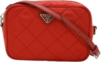 Prada Pre-owned Cross Body Bags, female, Red, Size: ONE SIZE Pre-owned Triangle Logo Nylon Leather 2Way Bag