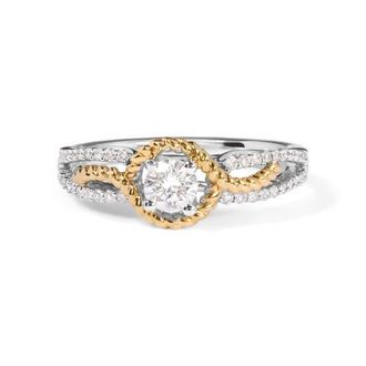 House of Brilliance 14K Two-Toned Gold Diamond 3/8 Cttw Diamond Split Shank and Halo Engagement Ring in Yellow at Nordstrom