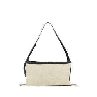 Jil Sander Two-tone Canvas And Leather Medium Empire Shoulder Bag