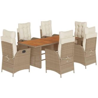 vidaXL Set Comedor De Jard&iacute;n 7 Pzas Con Cojines Rat&aacute;n Sint&eacute;tico Beige Vidaxl