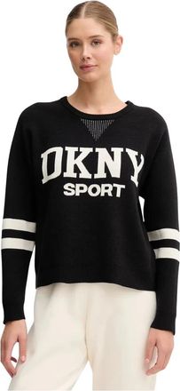 DKNY Logo Gebreide Pullover - Dames - Ronde hals truien - Zwart - XS - Polyester - Truien & Vesten