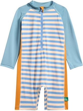Little Green Radicals Kids Stripe Colorblock Long Sleeve One-Piece Rashguard Swimsuit in Blue at Nordstrom, Size 12-24M