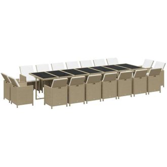 vidaXL Juego Comedor Jard&iacute;n 19 Pzas Con Cojines Rat&aacute;n Sint&eacute;tico Beige Vidaxl