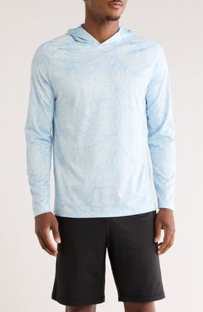 Hurley Floral Lines UPF 50+ Long Sleeve Hooded Swim Shirt in Blue /White at Nordstrom Rack, Size Medium