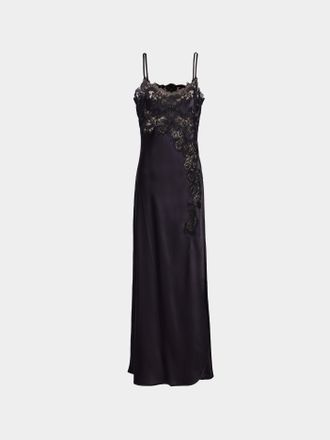 Loretta Caponi Giadeite Silk and Lace Long Dress Size: XS