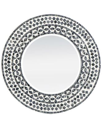 A&B Home 24In Round Capiz Framed Mirror With Beveled Glass