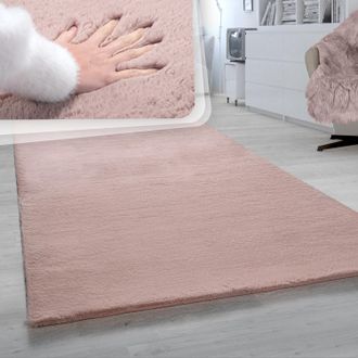 Paco Home Paco Home - Alfombra Pelo Largo Sal&oacute;n Sint&eacute;tica Supersuave Imitaci&oacute;n Pelo Conejo Rosa 150x170 Cm Ovalado