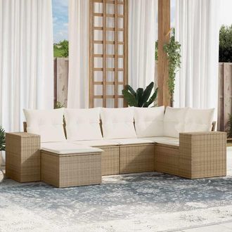 vidaXL Juego De Sof&aacute;s Jard&iacute;n Con Cojines 6 Pzas Rat&aacute;n Sint&eacute;tico Beige Vidaxl