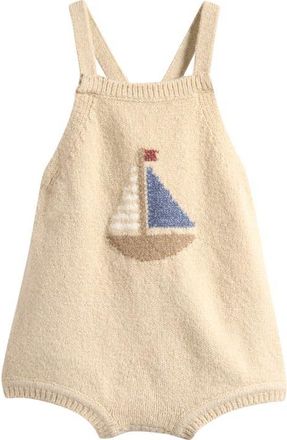 Rylee + Cru Fisher Sailboat Knit Romper in Pebble at Nordstrom, Size 12-18M