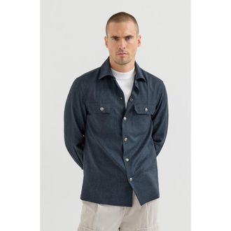Brunello Cucinelli Virgin wool flannel overshirt with spread collar and chest pockets in Denim at Nordstrom, Size Xxx-Large