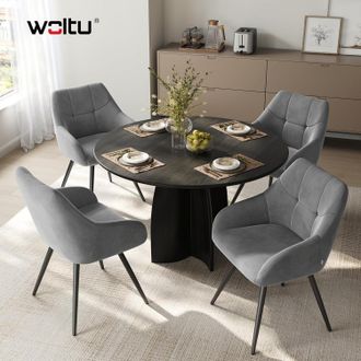 Woltu Woltu Sillas Giratorias (juego De 4), Sillas De Comedor Modernas De Terciopelo, Sillas Ergon&oacute;micas De Cocina Con Patas De Metal Para Sal&oacute;n, Azul Gris&aacute;