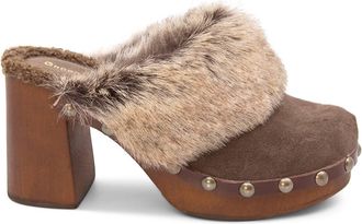 Chocolat Blu Womens Fadia Clog Heels In Dark Brown Suede