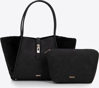 Wittchen Dames shopper van eco-leer en imitatiebont, zwart