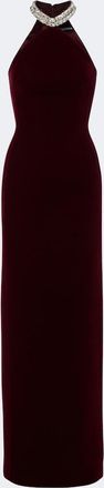 DAVID KOMA Embellished halterneck velvet gown