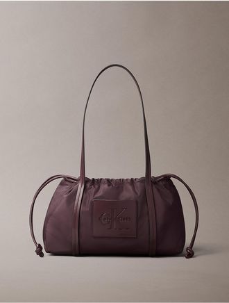 Calvin Klein Womens Embossed Monologo Satchel Bag - Brown