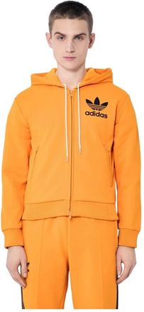 adidas Logo Zip-Up Hoodie Sweatshirt - Heren - Sportshirts - Oranje - M - Polyester - Fitness