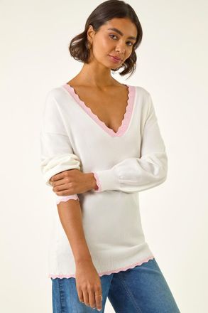 Roman V-Neck Scalloped Boyfriend Jumper