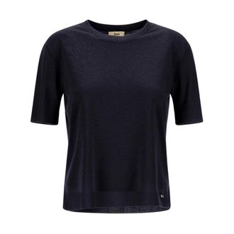 Herno Glam Knit Effect T-shirt - Dames - T-shirts - Blauw - S - Katoen - Tops