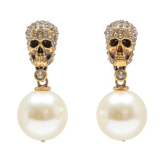 Alexander McQueen Pearl Pave Skull Earrings - Dames - Oorbellen - Wit - ONE Size - Accessoires