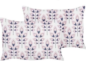 Beliani Beliani - Conjunto De 2 Cojines De Jard&iacute;n Almohada De Exterior 40 X 60 Cm Poli&eacute;ster Motivo Hojas Blanco Crema Torretta