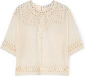 Motivi Overhemden, Dames, Wit, XS, Polyester, Georgette Blouse met Ajour&eacute; Borduurwerk