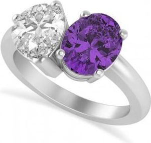 Allurez Oval/Pear Diamond & Amethyst Toi et Moi Ring 14k White Gold (4.50ct)