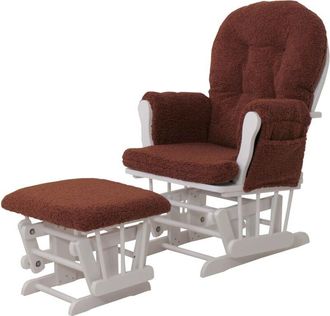 Hhg Nunca Usado] Sill&oacute;n Relax Hhg 033, Mecedora Sill&oacute;n + Taburete Tejido Boucl&eacute; 480g/m&sup2; Oeko-tex, Marr&oacute;n &Oacute;xido Armaz&oacute;n Blanco