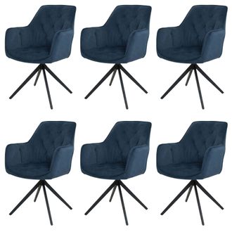 Hhg [nunca Usado] Juego De 6 Sillas De Comedor Hhg-503, Sillas De Cocina, Sillas Tapizadas Con Reposabrazos, Giratorias, Metal Y Tela, Azul