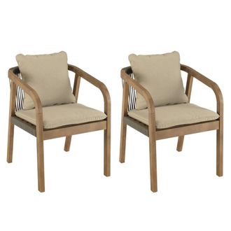 Macabane Lote de 2 sillones/cojines de cuerda sint&eacute;tica acacia/abeto verde