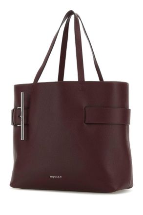 Alexander McQueen Womens Tyrian Purple Leather T-Bar Shopping Bag Cranberrysilver Borse A Mano