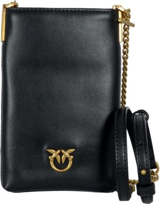 Pinko Leren Telefoonhoesje met Ketting - Dames - Schoudertassen - Zwart - ONE Size - Katoen - Tassen