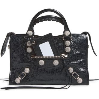 Balenciaga Small Le City Giant Stud Leather Top Handle Bag in 1000 Black at Nordstrom