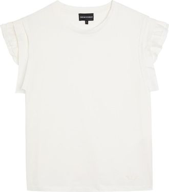 Emporio Armani Ruffled Cotton T-shirt - Cream - XL (UK16 / XL)