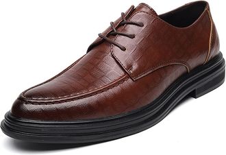 Generic Dress Oxford Shoes for Men Lace Up Plaid Round Burnished Toe PU Leather Anti-Slip Rubber Sole Non Slip Resistant Block Heel Wedding(Brown,5.5 UK)