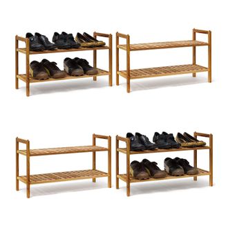 Relaxdays 4 Zapateros Madera Nogal Apilables, 40,5x69x26 Cm, Estanter&iacute;a Peque&ntilde;a, 2 Estantes, 6 Pares Zapatos, Marr&oacute;n Natural