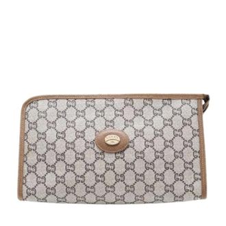 Gucci Pre-owned Clutches, female, Beige, Size: ONE SIZE Pre-owned GG Supreme Plus Vintage Coated Canvas Clutch