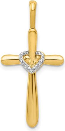 Diamond2Deal 14k Yellow Gold 1/10 carat Diamond Cross with Heart Pendant