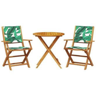 Berkfield Home 3 Piece Bistro Set Leaf Pattern Fabric & Solid Wood in Green
