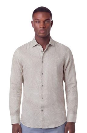 Lords of Harlech Uomo Wild Paisley Oxford Long Sleeve Fine Linen Shirt in Ivory at Nordstrom, Size Medium
