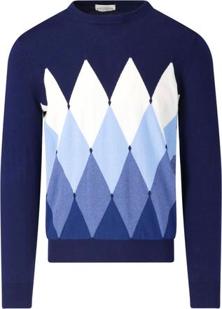 Ballantyne Navy Argyle Front Solid Back Sweater