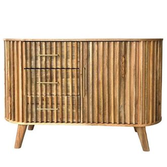 Jaipur Furniture Slatted One Door 3 Drawer Sideboard - Mango Wood - L45 x W118 x H80 cm - Mango Light Finish - Assembly Required in Brown