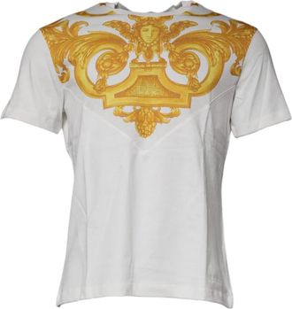 Versace Medusa Print Cotton Crew Neck T-shirt - Heren - T-shirts - Wit - L - Katoen - Tops