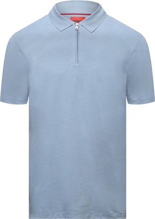 HUGO BOSS Mens Hugo Dekok233 Zip-Neck Polo Shirt in Slub Jersey in Blue