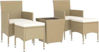 vidaXL Set Comedor Jard&iacute;n 5 Pzas Rat&aacute;n Sint&eacute;tico Vidrio Templado Beige Vidaxl