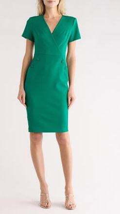 Calvin Klein V-Neck Button Sheath Dress in Meadow at Nordstrom Rack, Size 10