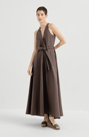 Brunello Cucinelli Techno cotton poplin belted dress in Chocolate at Nordstrom, Size 3X-Large Eu