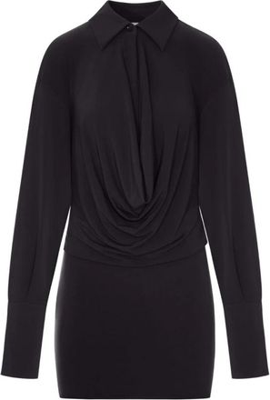 Andamane Lilia gedrapeerde jurk - Dames - Korte kleedjes - Zwart - M - Polyester - Kleedjes