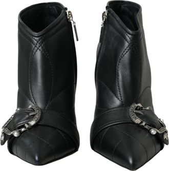 Dolce & Gabbana Black Devotion Quilted Buckled Boots Womens Shoes