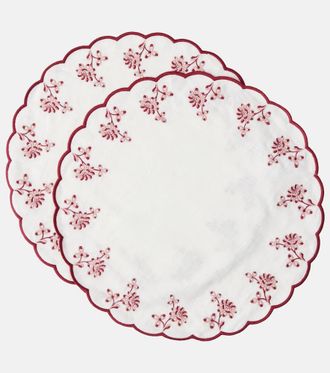 Cabana Botanica set of 2 embroidered linen placemats