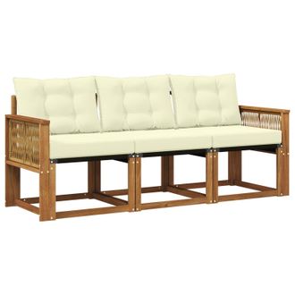 vidaXL Conjunto De Sof&aacute;s De Exterior Con Coj&iacute;n 3 Pcs Natural Y Crema Vidaxl
